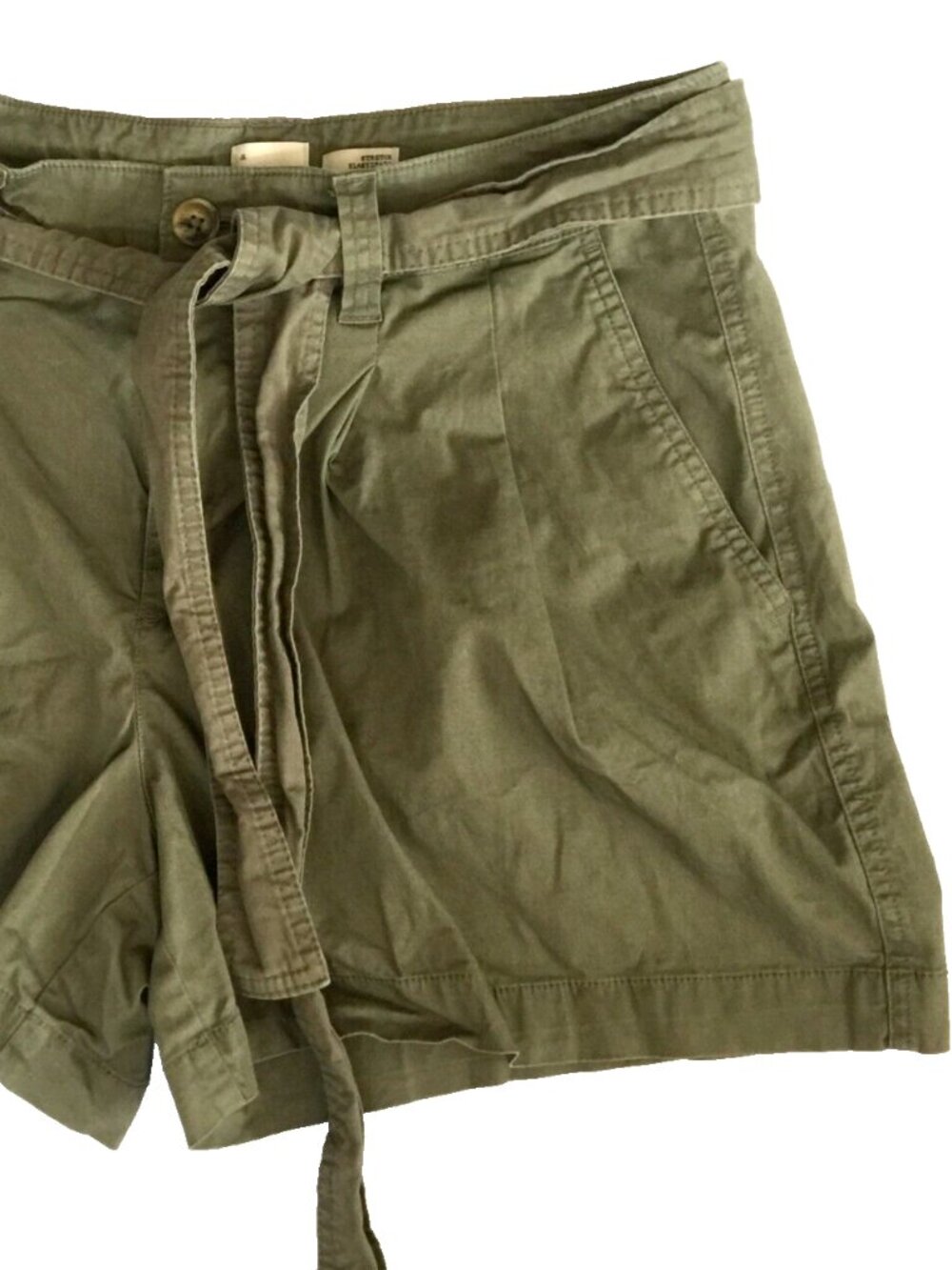A NEW DAY OLIVE GREEN SHORTS WOMENS 12 PLEATED BELTED STRETCH COTTON 33x5